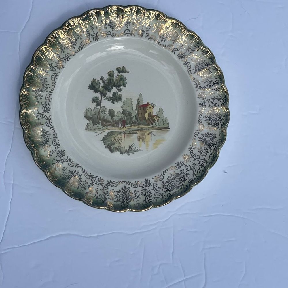 American Limoges Chateau France Mandarin Green 6” Bread Plate